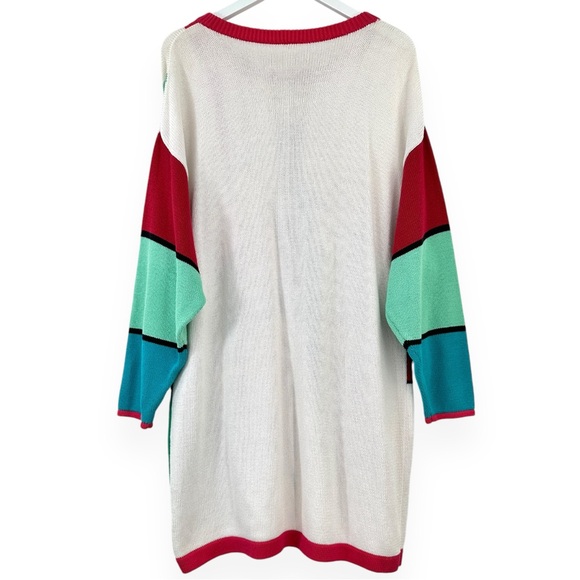 Vintage 1980s White Red Green New York  Colorblocked Mini Midi Sweater Dress - Picture 2 of 7